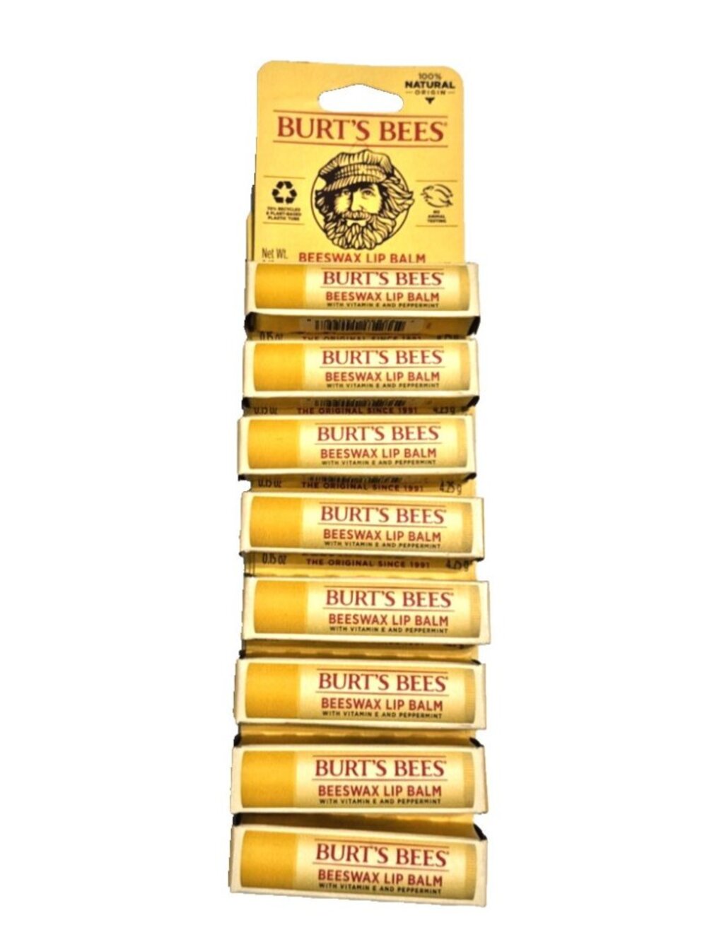 8 Tubes of Burt's Bees Lip Balm Beeswax 0.15 oz